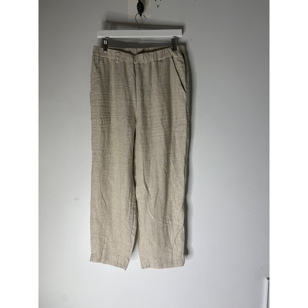 Quince 100% European Linen Pants Flax Beige Straight Leg Elastic Waist M